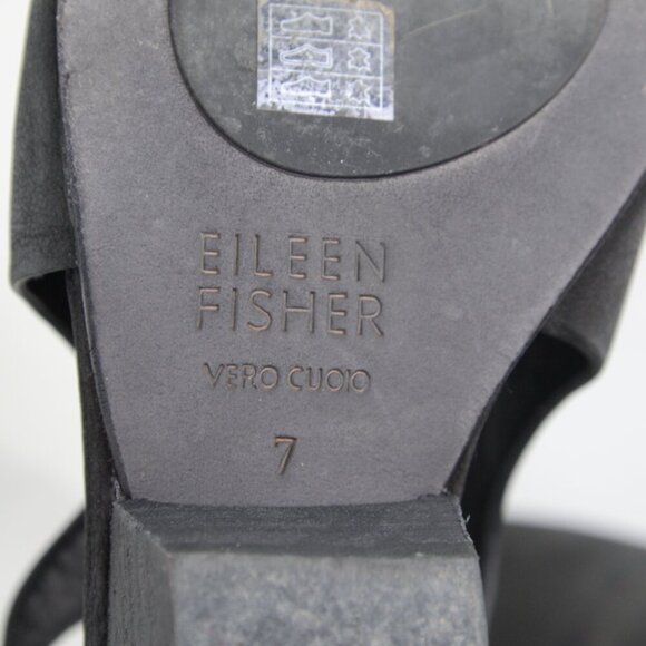 Eileen Fisher Iris Black Suede Cut Out Wedge Heels Sz 7 - Picture 9 of 10